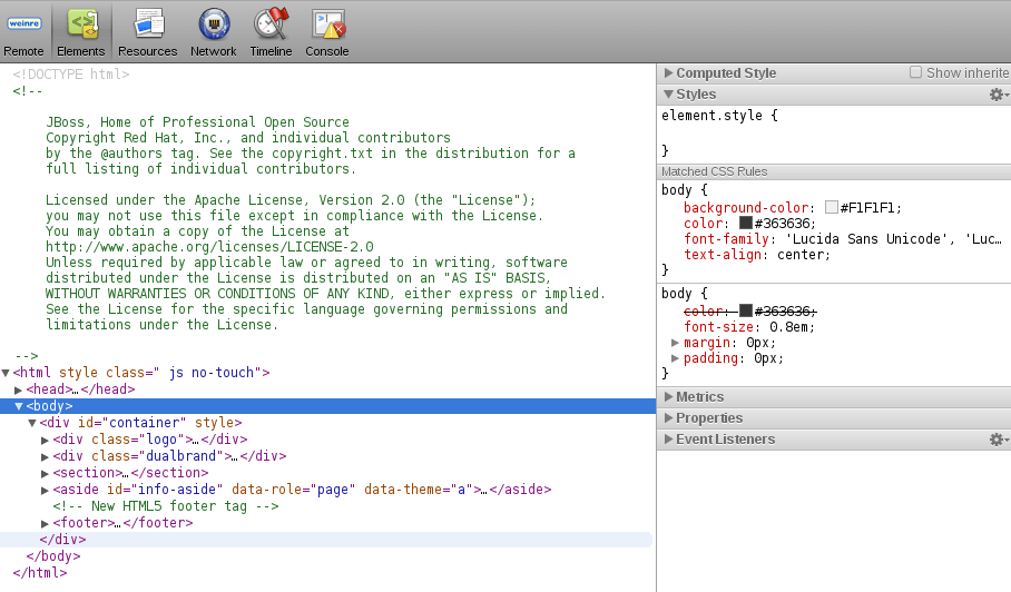 Weinre Logo - JBIDE-14126] Weinre Inspector is showing no data within Elements tab ...