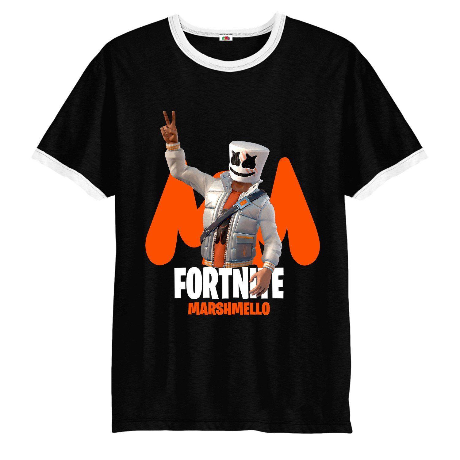 Marshmello Logo - Fortnite Marshmello logo victory gamer Ringer T-Shirt, adult and kids  inspired spoof Ringer Top