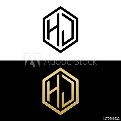 Hj Logo - initial letters logo hj black and gold monogram hexagon shape vector