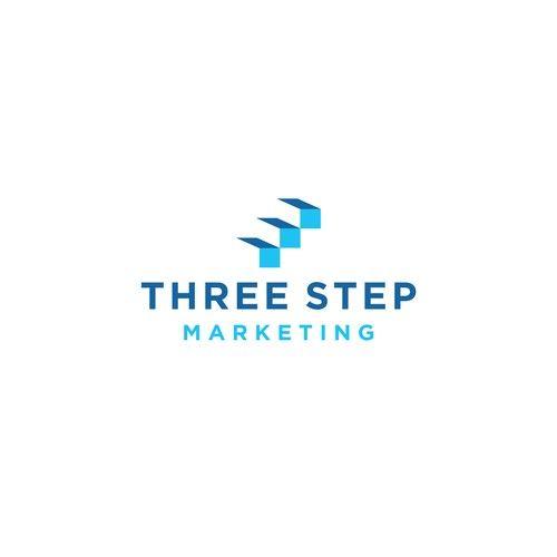 Step Logo - A clean and fun Logo for Three Step Marketing. Logo & social