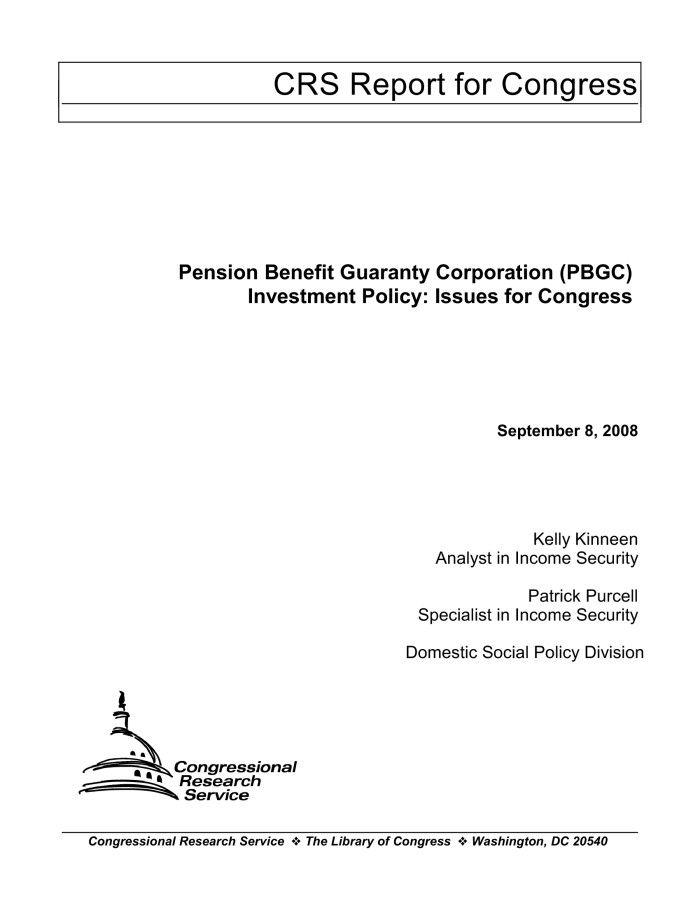 PBGC Logo - Pension Benefit Guaranty Corporation (PBGC) Investment Policy