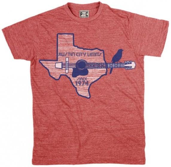 Tee Logo - Heather Red Unisex Tee with ACL Logo and Texas Guitar Outline