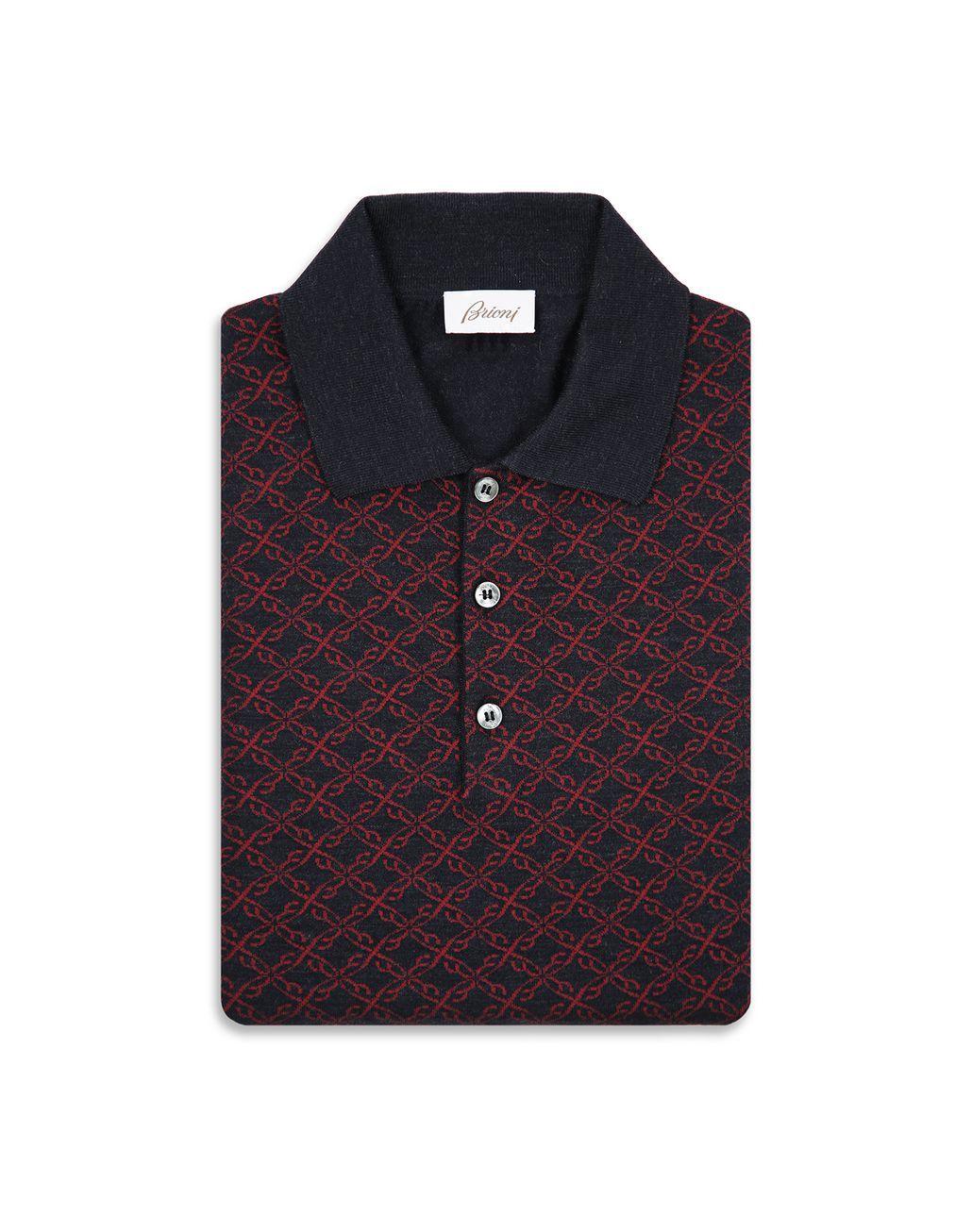 Brioni Logo - Blue Logo Pattern Long Sleeves Polo Shirt