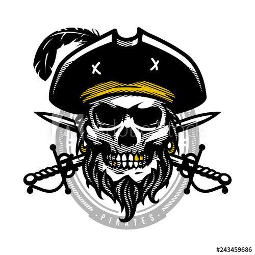 Skeleton Logo - Pirate skull in vintage style. Skeleton head and crossed swords ...