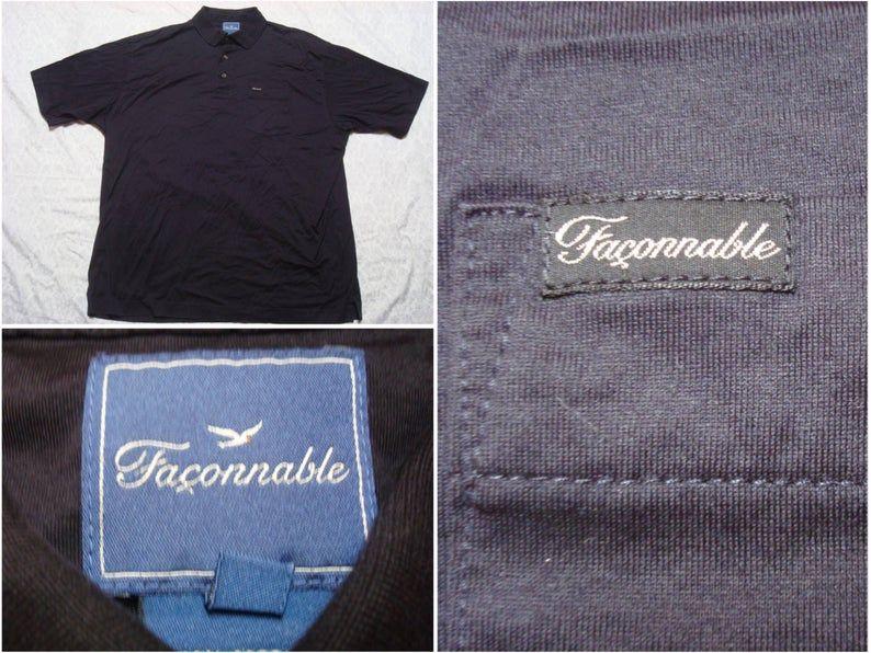 Faconnable Logo - Vintage Men's 90's Faconnable Polo Shirt Black Spell Out Logo Short Sleeve Golf XL