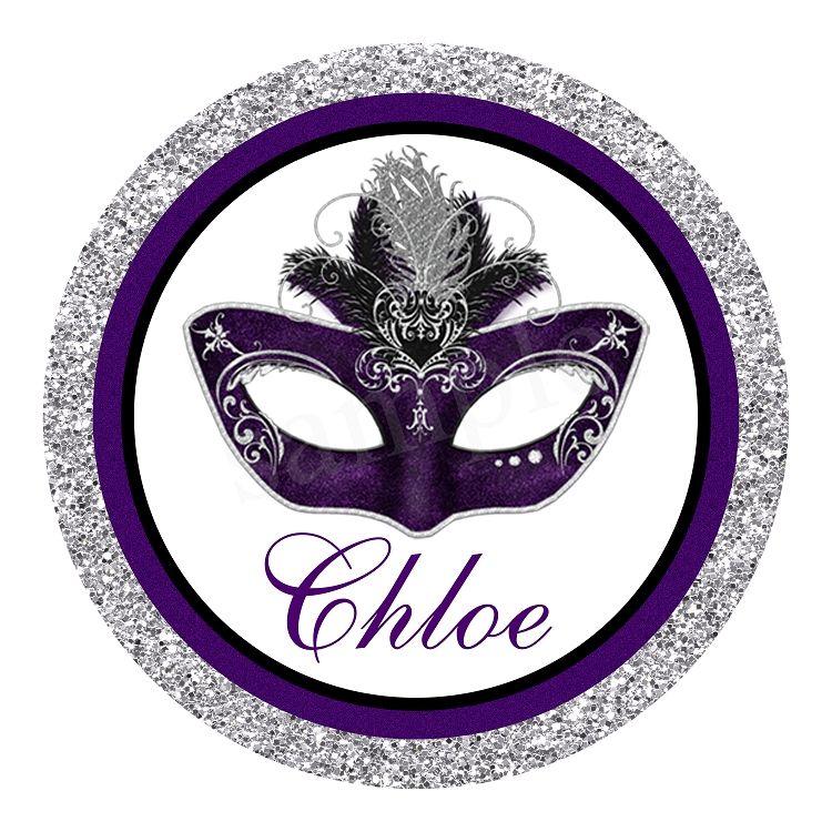 Masquerade Logo - Purple and Silver Glitter Masquerade Mask Bat Mitzvah Logo