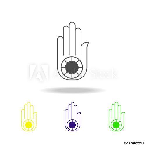 Jainism Logo - Jainism Ahimsa Hand sign multicolored icon. Detailed Jainism Ahimsa