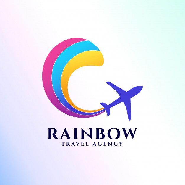 Ciel Logo - Modèle de logo d'agence de voyage arc-en-ciel. icône de l'avion et ...