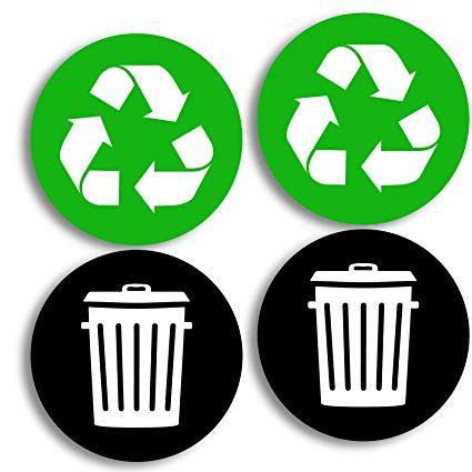 Garbage Logo - Recycle and trash logo stickers (4 Pack) 4in x 4in trash metal or plastic garbage cans, containers and bins & outdoor