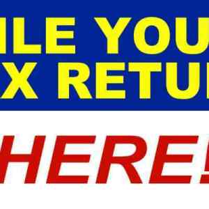 E-File Logo - 2X4 INCOME TAX BANNER – FILE YOUR TAXES HERE WITH IRS E-FILE LOGO