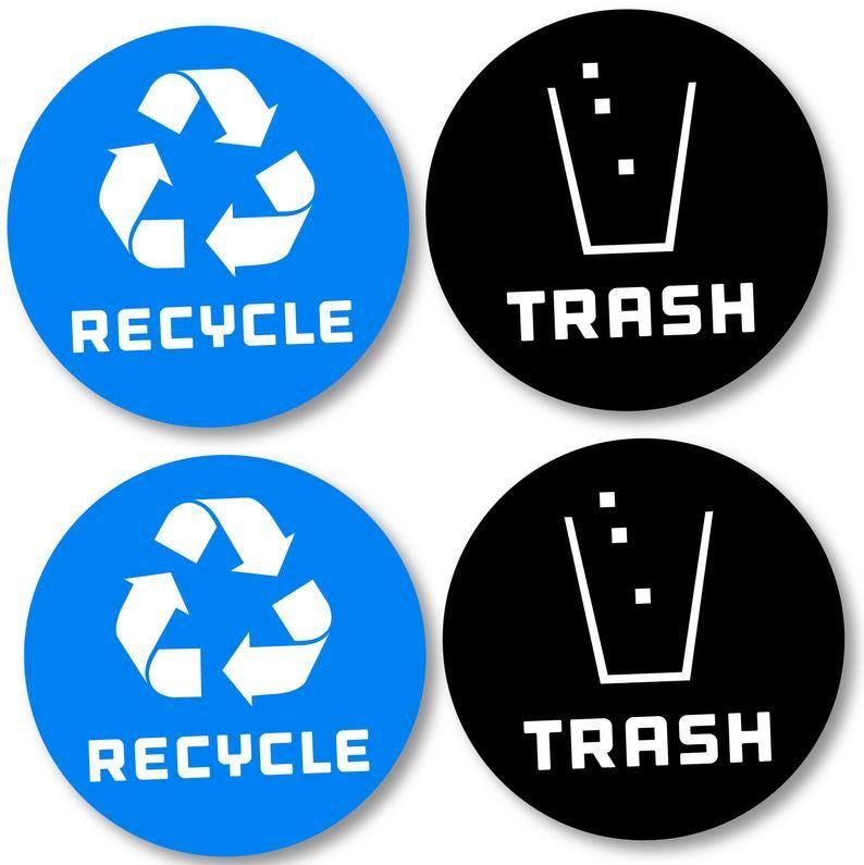 Garbage Logo - Recycle and Trash bin Logo Stickers (4 Pack) 4in x 4in - for Metal or  Plastic Garbage cans, containers and Bins - Premium Decal 2565