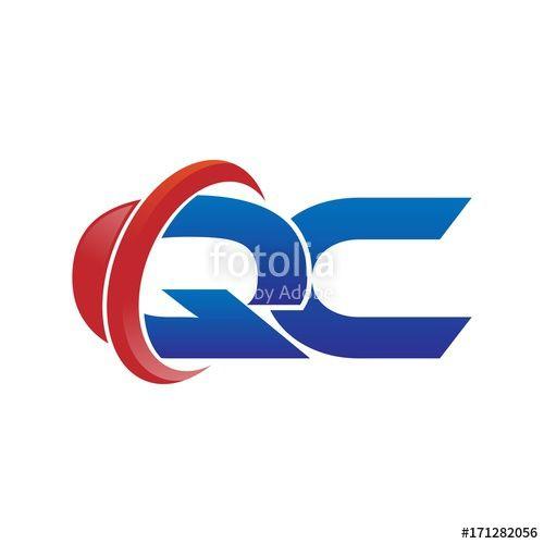 QC Logo - modern vector initial letters logo swoosh qc red blue Stock image