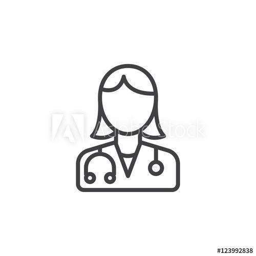Physician Logo - Female doctor line icon, physician outline vector logo illustration ...