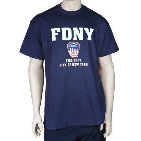 FDNY Logo - NYC FACTORY FDNY Short Sleeve White Fire Dept Logo And Shield T Shirt Navy (XXXX Large)