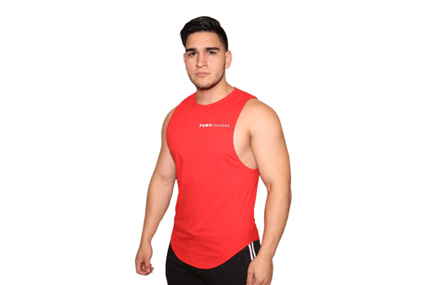 Red Clothing Logo - Mens Cut Off Shirt: Red (with White Logo) – Pump Chasers Clothing