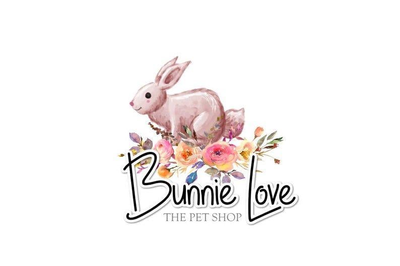 Banny Logo - White Rabbit Logo / Cute Bunny Logo / Pet Logo / Premade Rabbit Logo /  Floral Logo / Flowers, Foliage, Twigs / Watercolor Logo Design