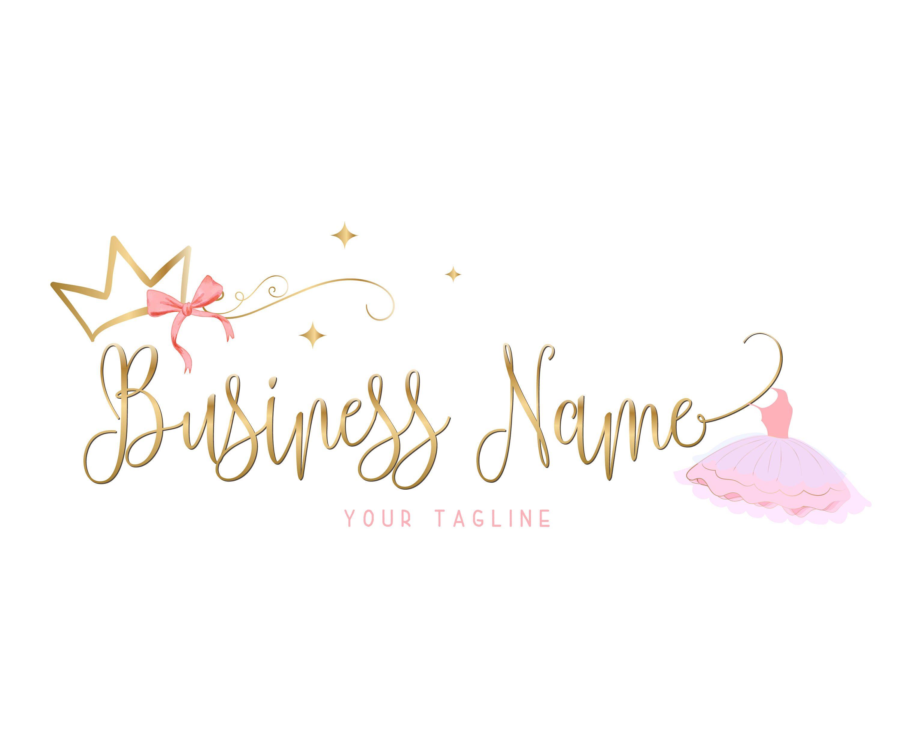 Tutu Logo - Custom Logo Design - Pink gold Logo - tutu Logo girls - crown princess  girly Logo -tutu dress Princess Logo, girls clothing logo, crown logo