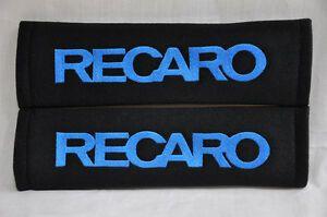 Recaro Logo - Details about Blue on Black Embroidery Seat Belt Cover Shoulder Pad Pair  Recaro Logo