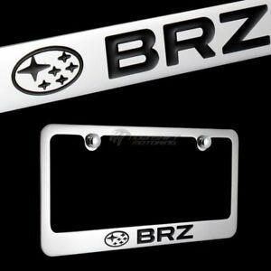 BRZ Logo - Details about Subaru BRZ Chrome Plated Brass License Plate Frame with 2  Chrome Caps Authentic