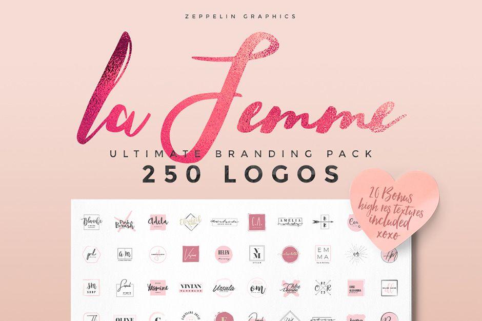 Feminine Logo - A Huge Feminine Branding Pack: 250 Logo Templates + 20 Bonus Textures