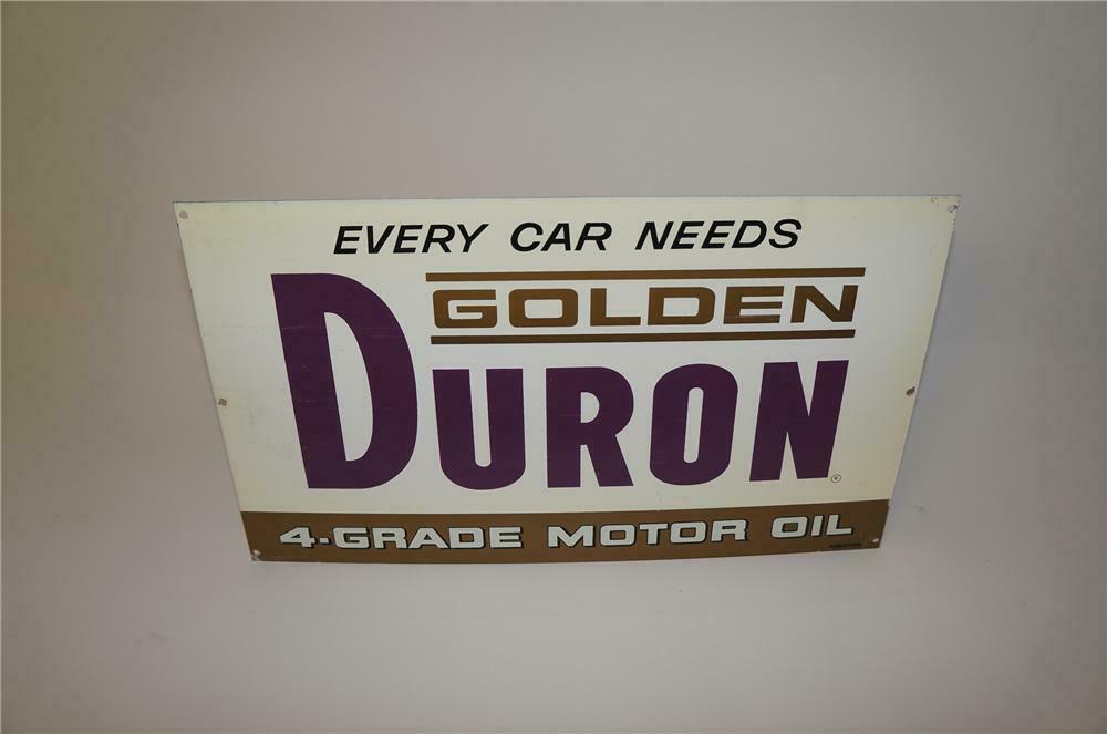 Duron Logo - N.O.S. 1950s Duron Golden Motor Oil single-sided tin painted