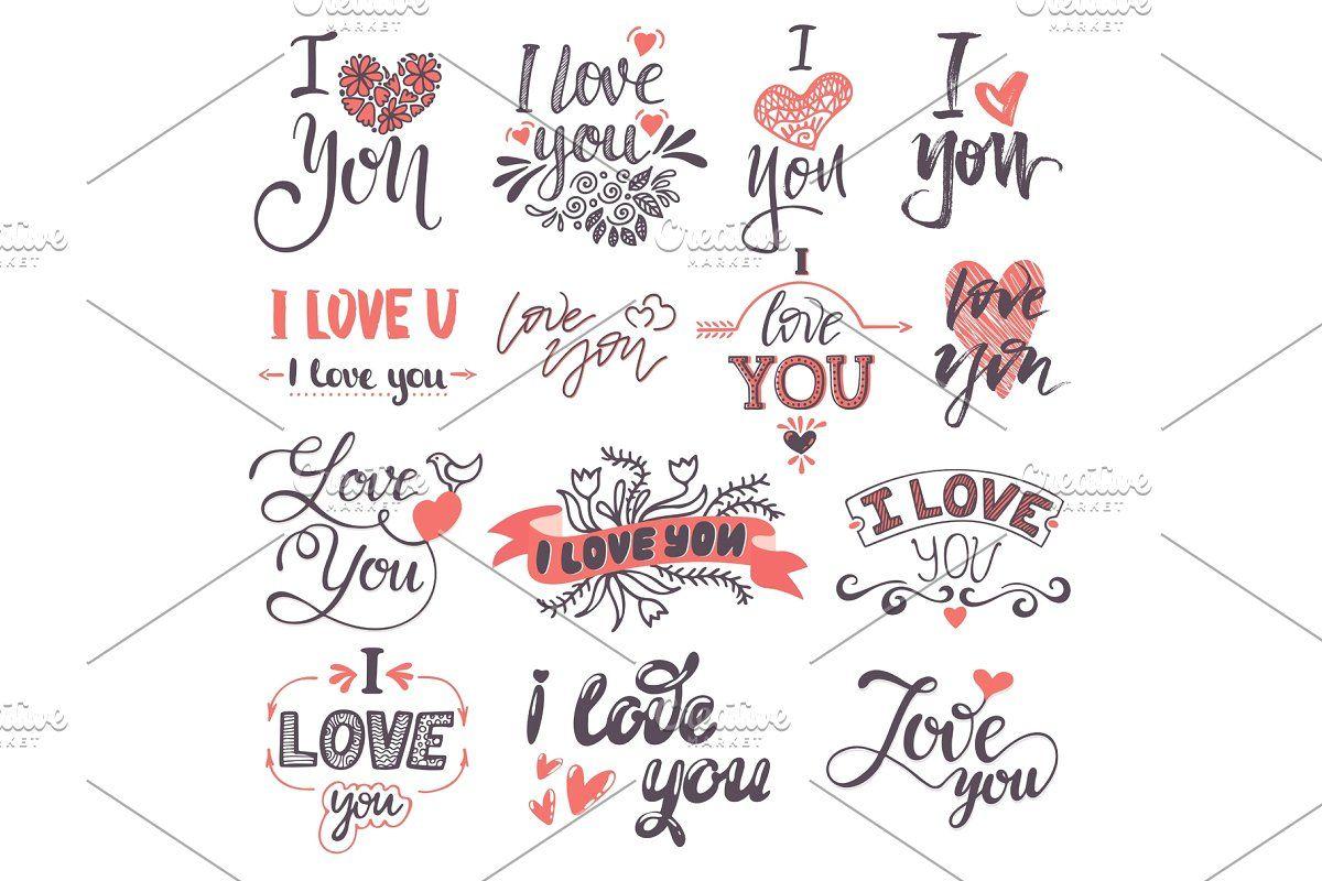 Ceremony Logo - I love You text logo phrases Valentine Day or Wedding ceremony lovely font  calligraphy design vector set.