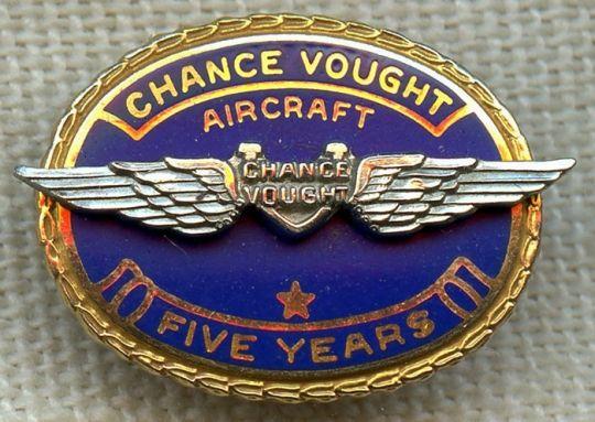 Vought Logo - 1940's 10K Chance Vought Aircraft Corp. 5 Year Service Pin: Flying ...