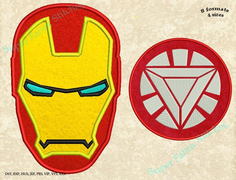 Ironman Logo - Set IronMan Logo, Ironman face Applique Embroidery Designs, Superhero Embroidery Designs, Digital instant download file, 8 formats