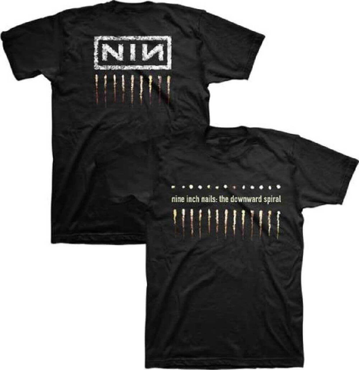 Nin Logo - Nine Inch Nails T-shirt - Nine Inch Nails The Downward Spiral Album Artwork  with NIN Logo. Men's Black Shirt