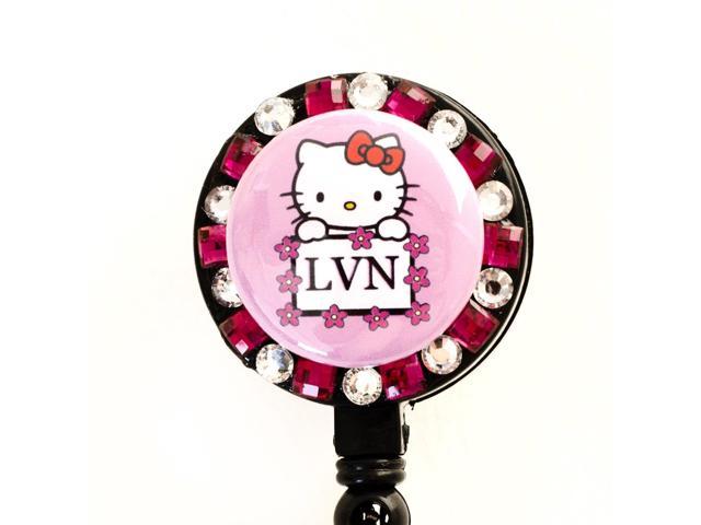 LVN Logo - LVN Logo Flower Lined Hello Kitty Rhinestone Retractable Badge Reel/ ID  Badge Holder - Newegg.com