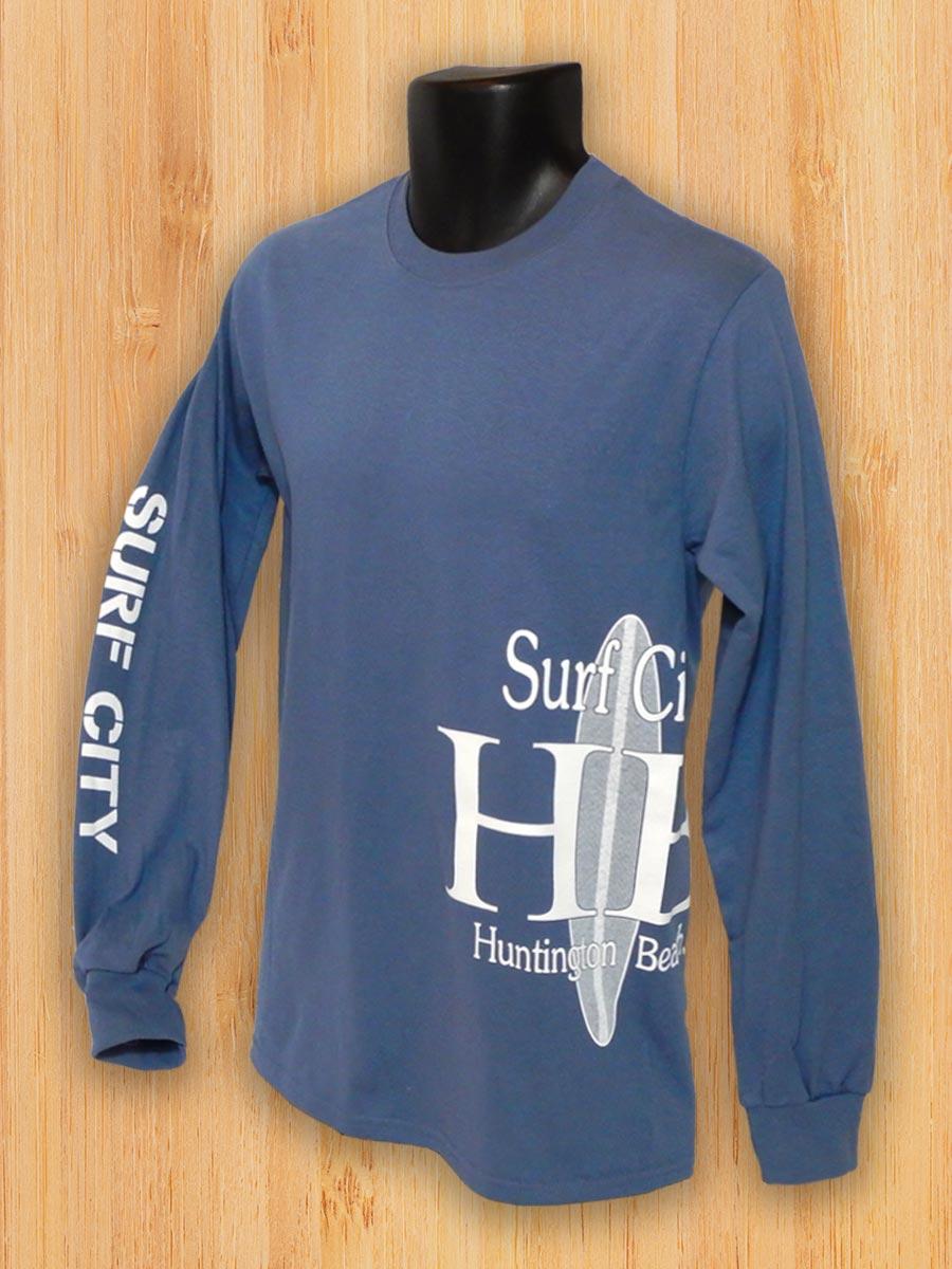 T-Shirts Logo - Men's Long Sleeve T Shirt, Offset HB Surf City Board Logo