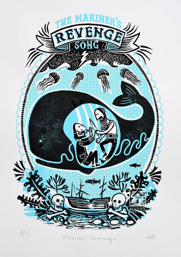 Linocut Logo - The Mariner's revenge song linocut. Emblem. Pub logo, Printmaking