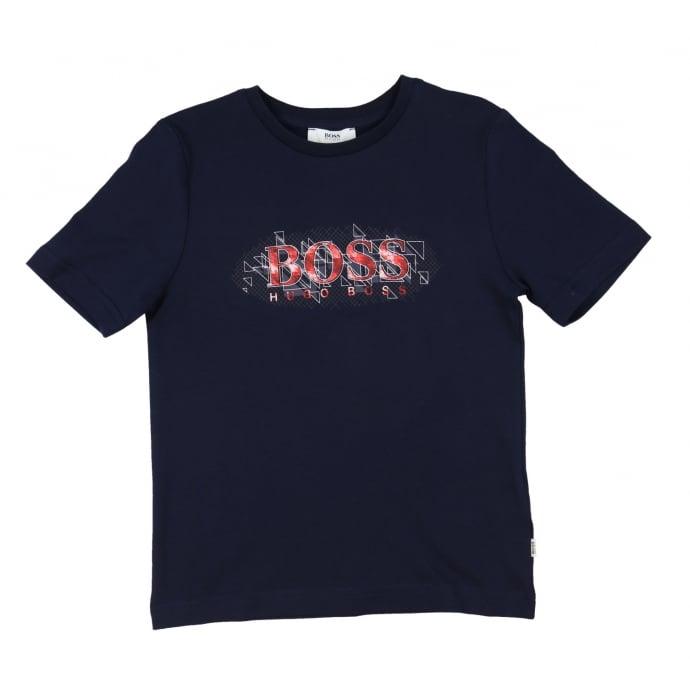 Red Triangle Clothing Logo - BOSS Kids Boys Navy T Shirt With Red Triangle Print