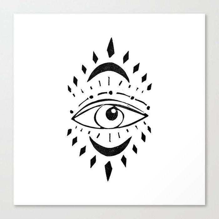 Linocut Logo - Linocut eye design tribal mystic spiritual healing black and white Canvas  Print by monoo