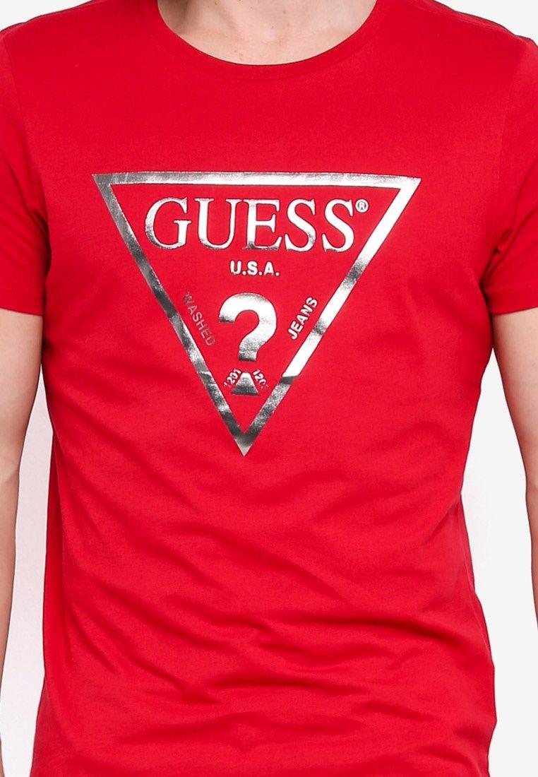 3 Red Triangles Logo - Logo Red Triangle Tee Sleeve Guess Short Original Guess qwCzAA ...
