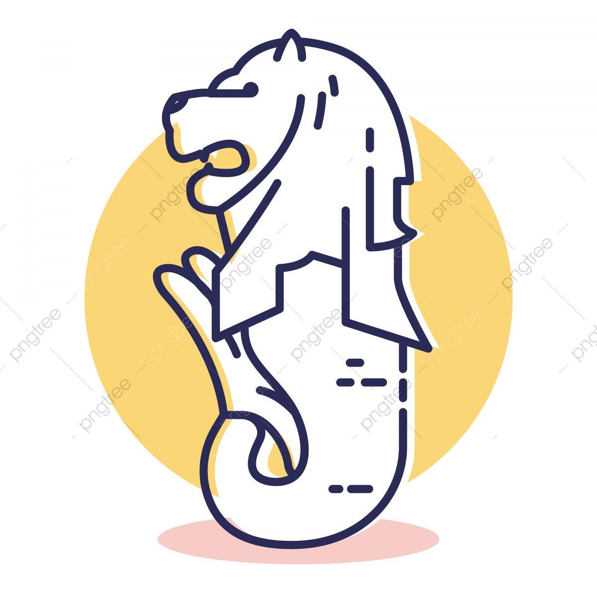 Merlion Logo - Travel And Destination Singapore Merlion Icon With Outline Style
