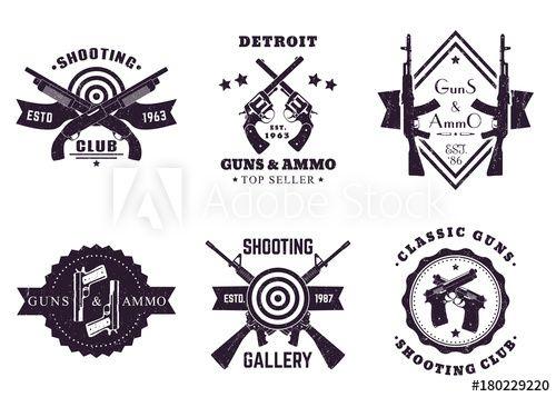 Ammo Logo - guns and ammo, vintage logos, badges with automatic rifles, crossed