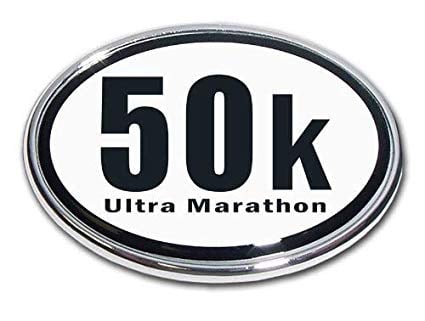 50K Logo - Ultra Marathon 50K Premium White Oval Metal Auto Emblem