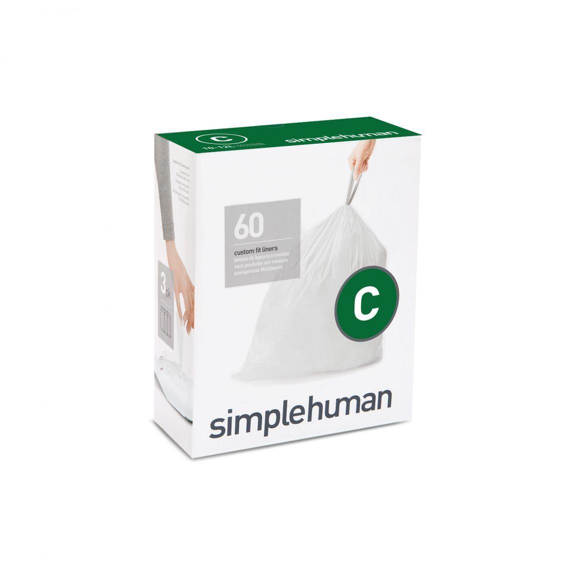 Simplehuman Logo - code C, custom fit can liners, 3 packs of 20