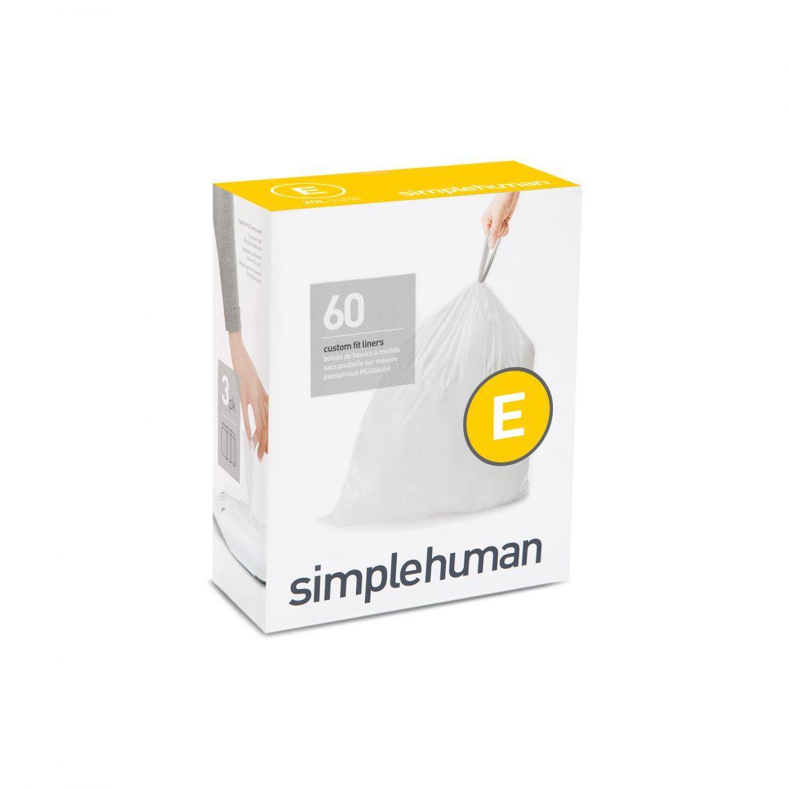 Simplehuman Logo - code E, custom fit can liners, 3 packs of 20