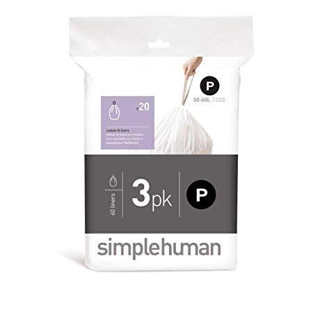 Simplehuman Logo - simplehuman Code P Custom Fit Drawstring Trash Bags, 50-60 Liter / 13-16  Gallon, 3 Refill Packs (60 Count)