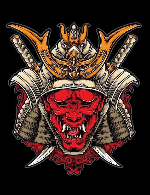 Oni Logo - Japanese oni samurai Vector | Premium Download