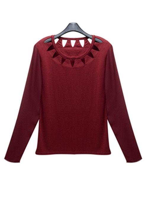 Red Triangle Clothing Logo - Wine Red Triangle Cut Out Neck T Shirt With Chiffon Sleeve. RE