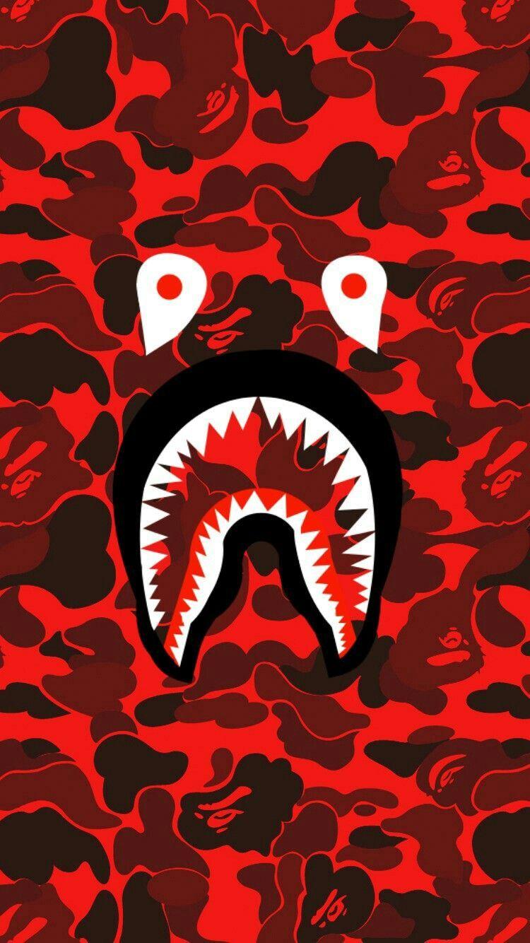 Red BAPE Logo - Bape shark face red camo. Phone wallpaper. iPhone