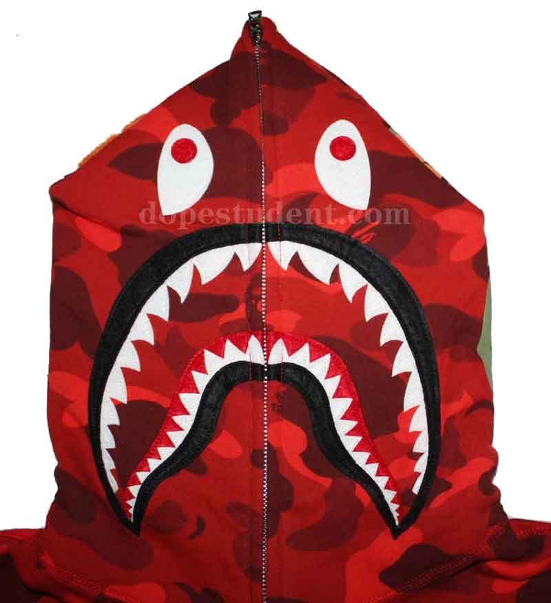 Red BAPE Logo - Red Camo Full Zip Bape Shark Hoodie | Dopestudent