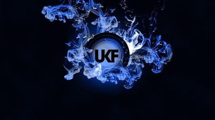 UKF Logo - HD wallpaper: blue UKF logo, UKF Drum and Bass, dubstep, smoke ...