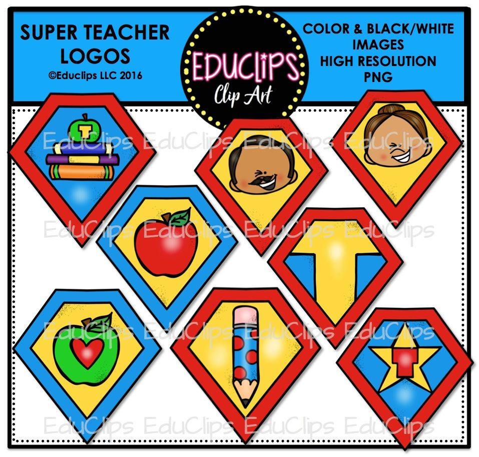 Teacher Logo - Super Teacher Logo Designs Clip Art Bundle (Color and B&W)