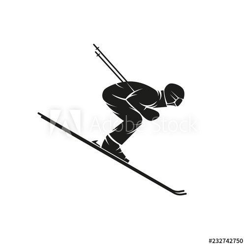 Skier Logo - Silhouette of a skier downhill on the ski down a steep hill, extreme