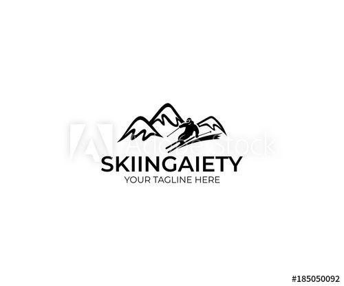 Skier Logo - Skiing Logo Template. Mountains and Skier Vector Design. Slalom ...