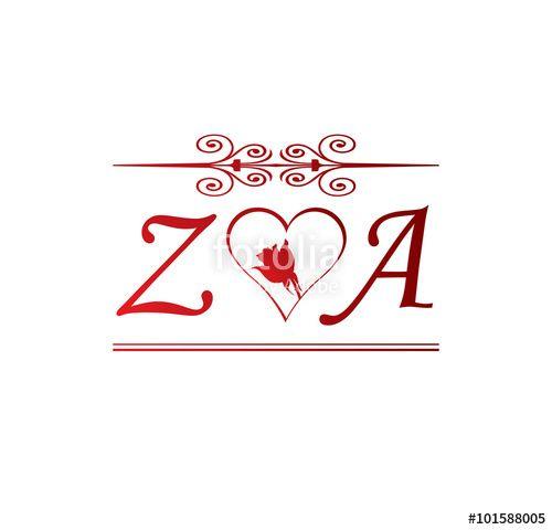 Za Logo - ZA love initial with red heart and rose Stock image and royalty